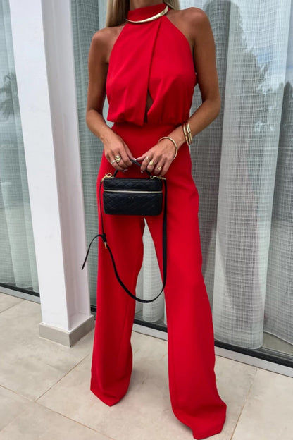 Casual solid color patchwork jumpsuits with half round collar (4 colors)