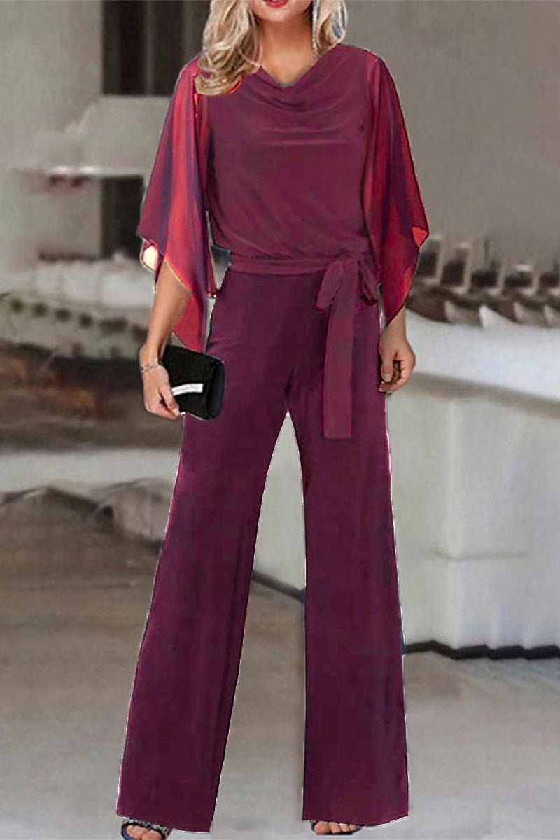 LD plain-banded asymmetrical collar straight-jumpsuits (4 colours)
