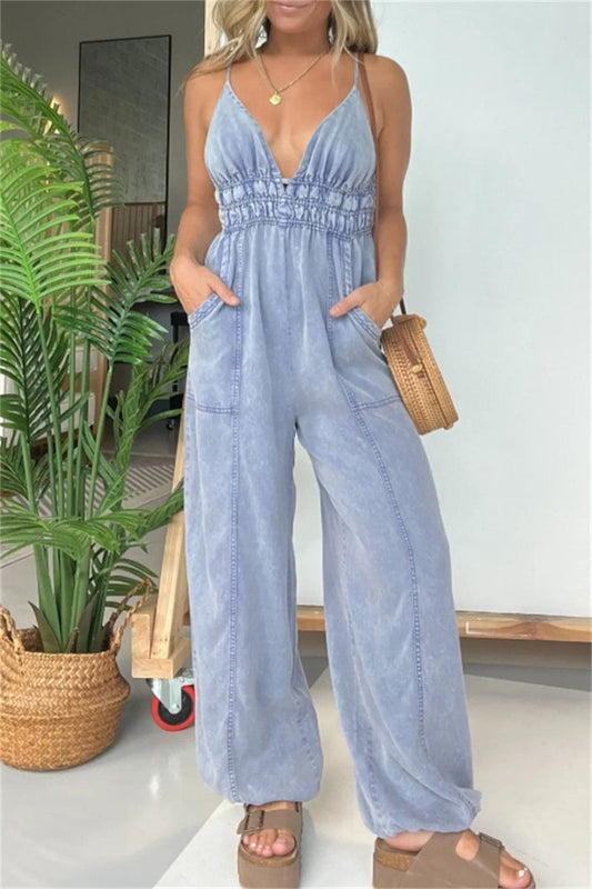 Sexy casual solid color spaghetti strapless jumpsuits (5 colors)