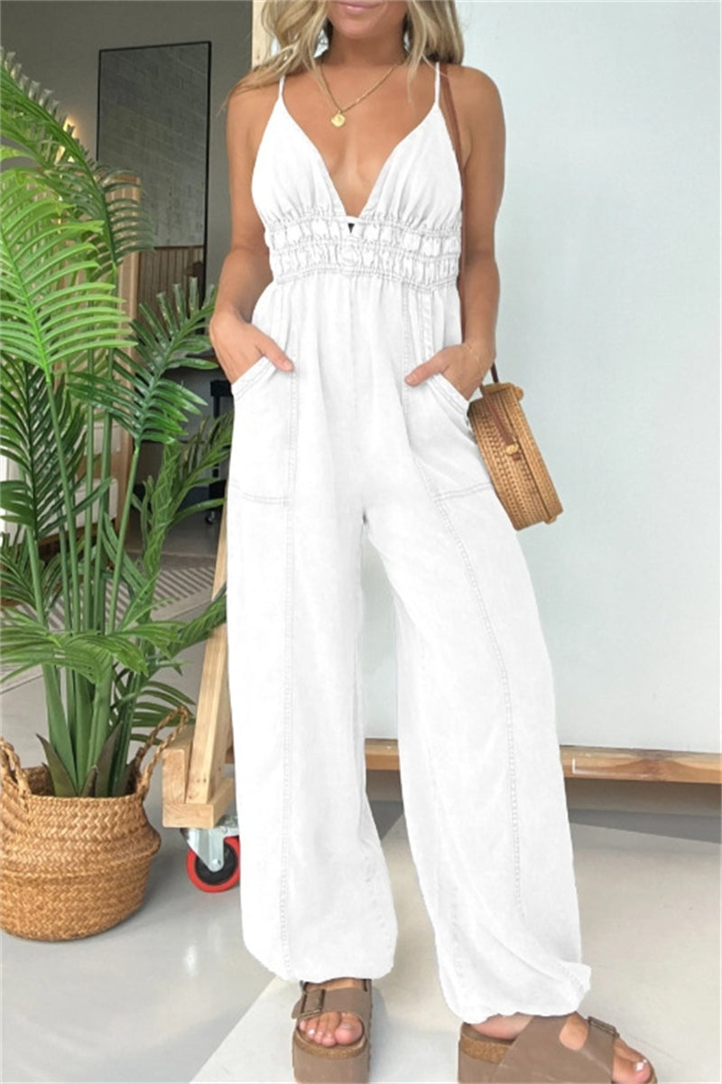 Sexy casual solid color spaghetti strapless jumpsuits (5 colors)
