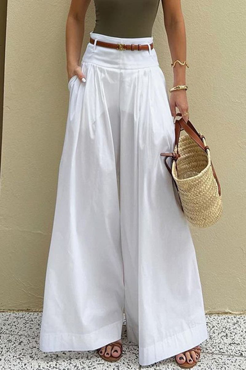 Casual bag-with-strap loose high-waist wide leg pants