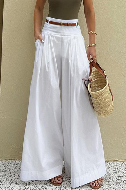 Casual bag-with-strap loose high-waist wide leg pants