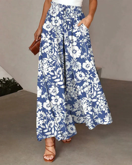 LD wide pants with floral print
