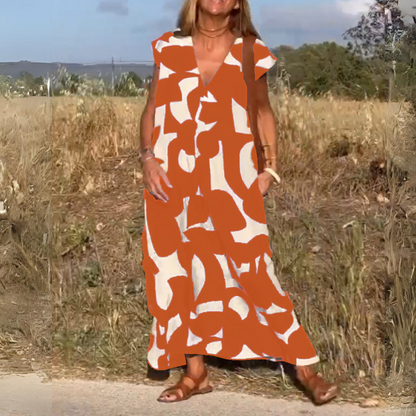 PRINTED DRESS WITH V-NECK