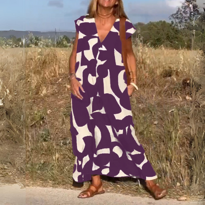 PRINTED DRESS WITH V-NECK