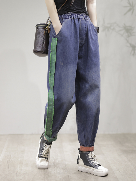 LD Vintage Loose Fit Patch Denim Pants Pants Bottom