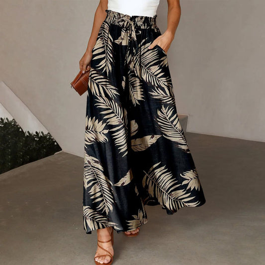 Popular pants with plant print on the side