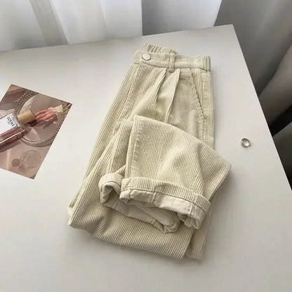 Retro high-waisted corduroy pants for ladies