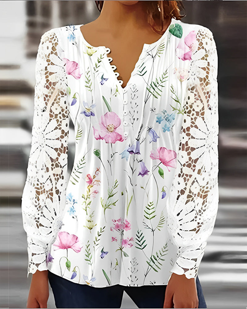 LP | Elegant lace top with v-neck and floral print