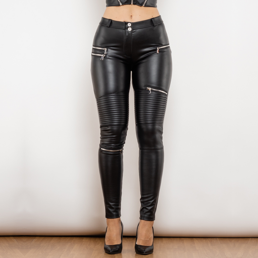 Women's skinny black leather pants