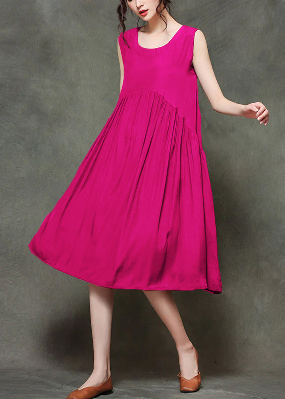 LP | Sleeveless long dresses with O-neck and gathered neckline