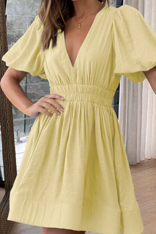 Vivian | Women's V-Neck Lantern Sleeve Dress