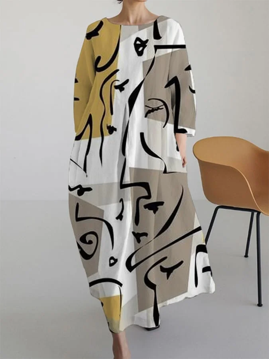 LP | women retro abstract dress with human print.