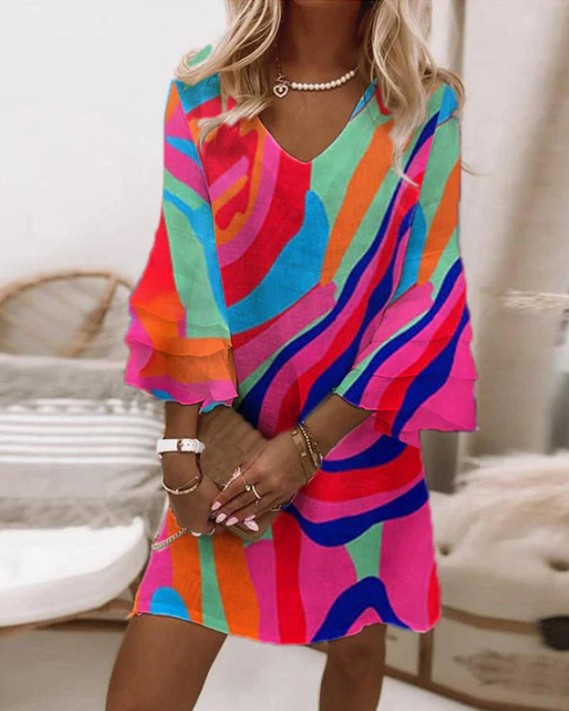 LD Seductive mini dress with bell sleeves and V-neckline