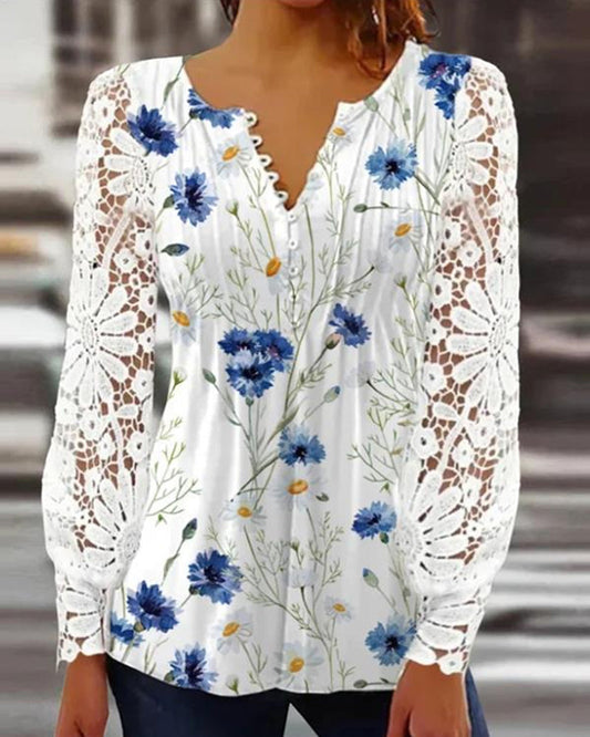 LP | Elegant lace top with v-neck and floral print