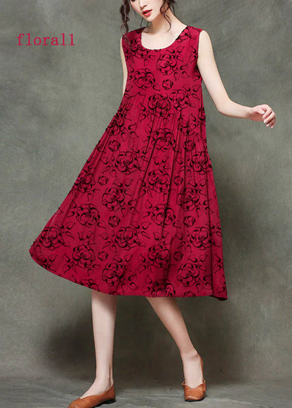 LP | Sleeveless long dresses with O-neck and gathered neckline