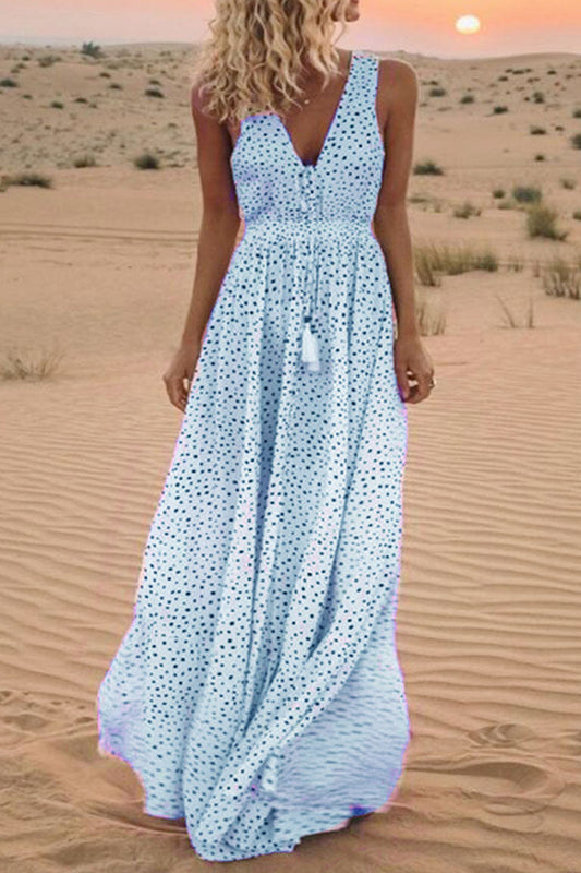 LP | Bohemian V-neck A-line dresses with polka dot patchwork