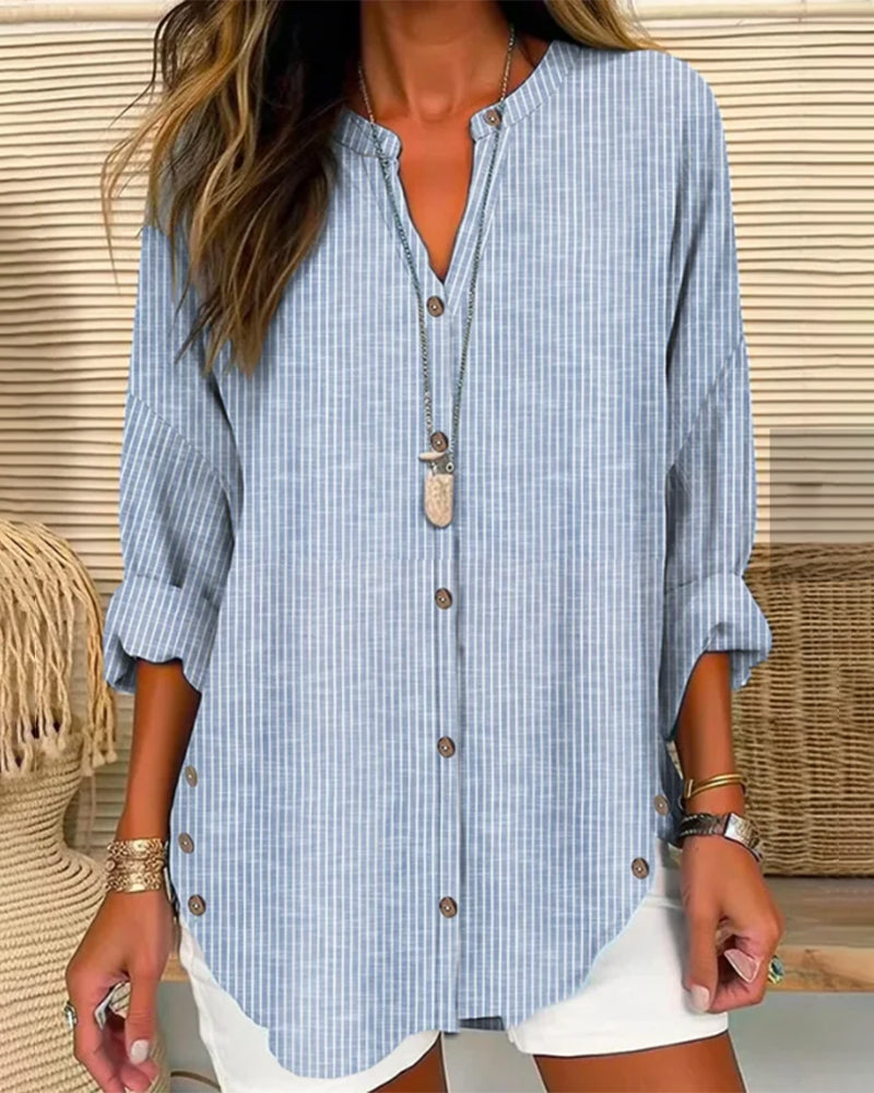 LP | Fashionable top with striped print and V-neckline