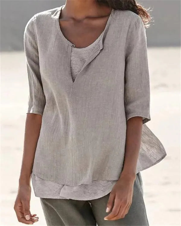 LP | Women's Clothing Half Sleeve V-neck Casual Solid Shirts