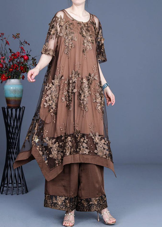 LD 2021 Summer Irregular Dress Wide Leg Pants Suspenders Skirt Three-Piece Set