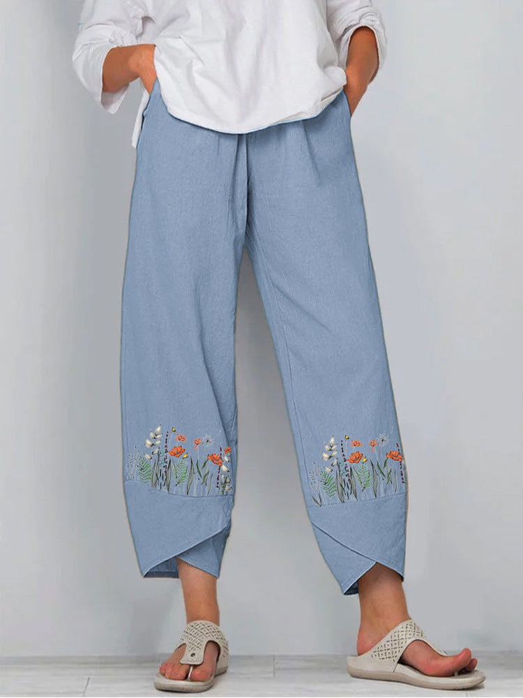 Printed pants with elastic waistband