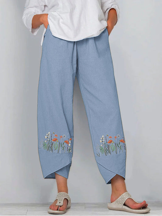 Printed pants with elastic waistband