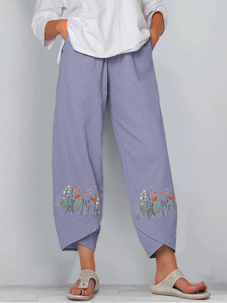 Printed pants with elastic waistband