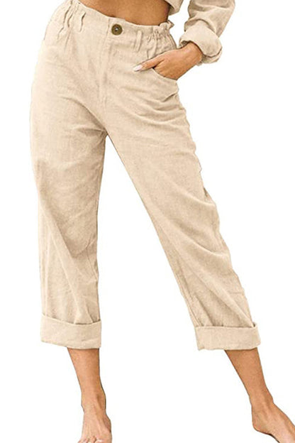 solid color cotton and linen fashionable loose high-waisted casual pants