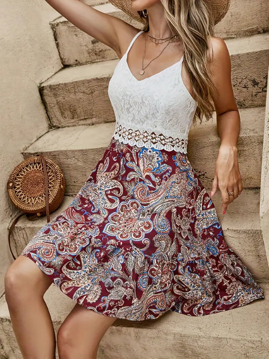 LP | Contrasting lace cami dress with floral print.