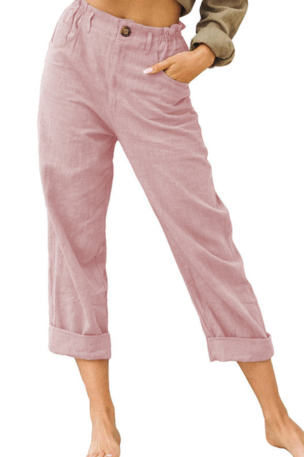 solid color cotton and linen fashionable loose high-waisted casual pants