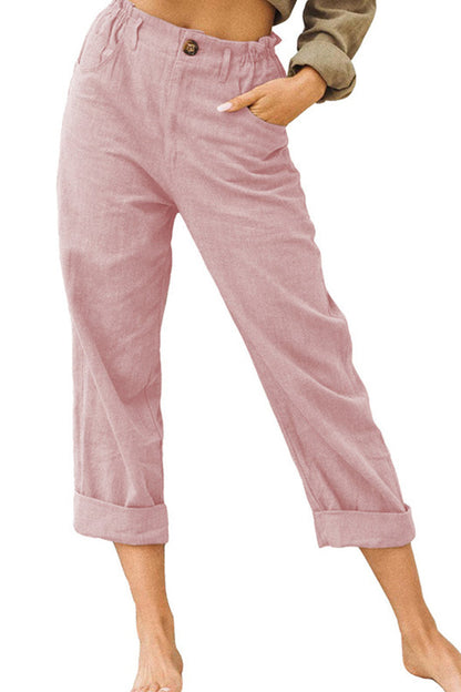 solid color cotton and linen fashionable loose high-waisted casual pants