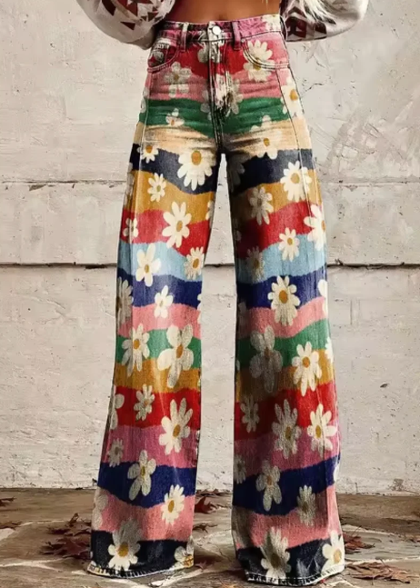 Wide pants with colorful print