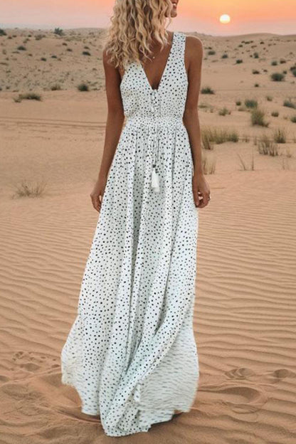 LP | Bohemian V-neck A-line dresses with polka dot patchwork