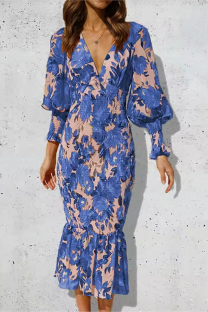 Serena | Women's Printed V-Neck Fishtail Dress