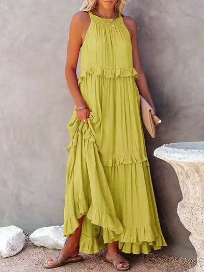 Halter maxi dress with ruffles.