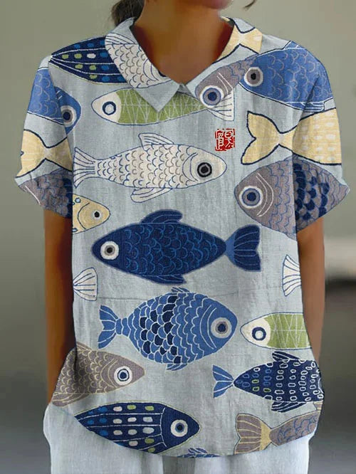 Diana - Short-sleeved Japanese fish top