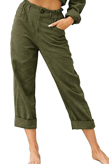 solid color cotton and linen fashionable loose high-waisted casual pants
