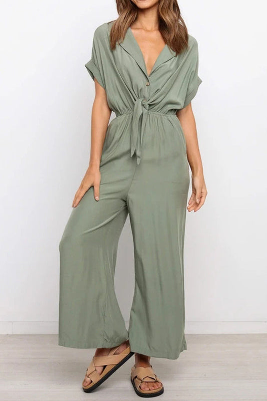 V-neck jumpsuit with loose fit