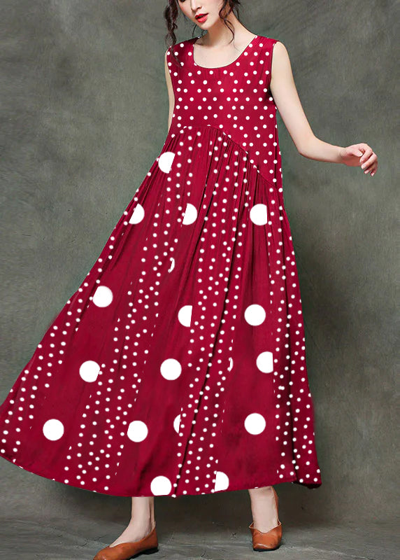 LP | Sleeveless long dresses with O-neck and gathered neckline