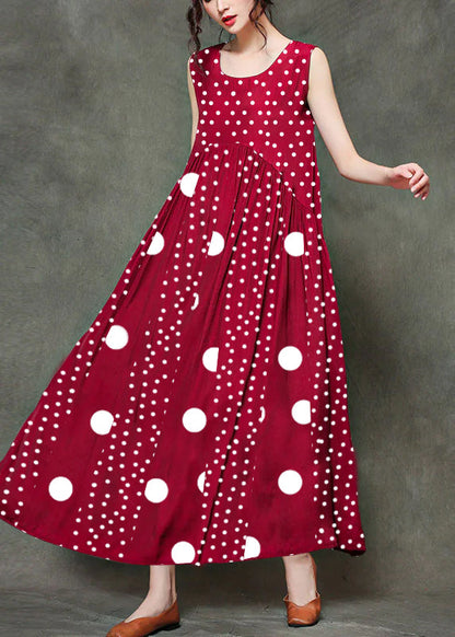 LP | Sleeveless long dresses with O-neck and gathered neckline