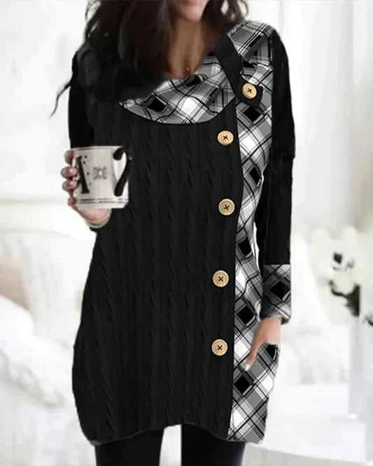LP | Checkered patchwork dress with buttons.