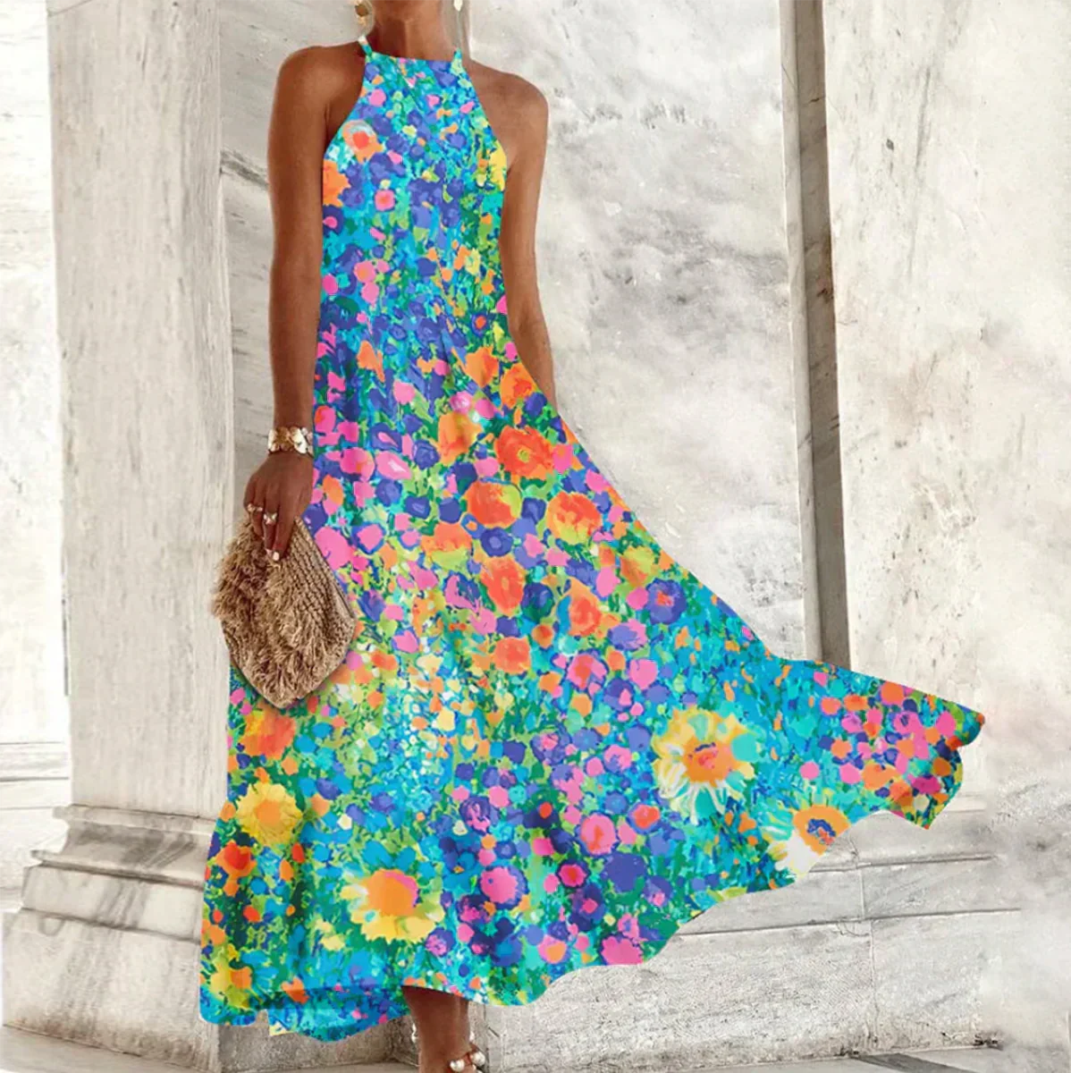 LP | sleeveless maxi dress with butterfly neckline.