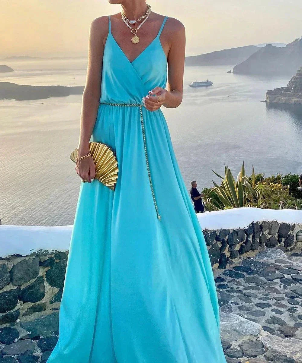 Colorful maxi dress with neckline