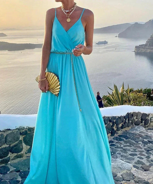 Colorful maxi dress with neckline