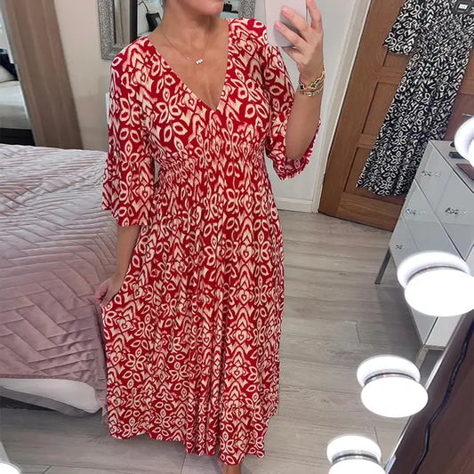LP | Joelina -Bohemian V-neck dress with pleated neckline