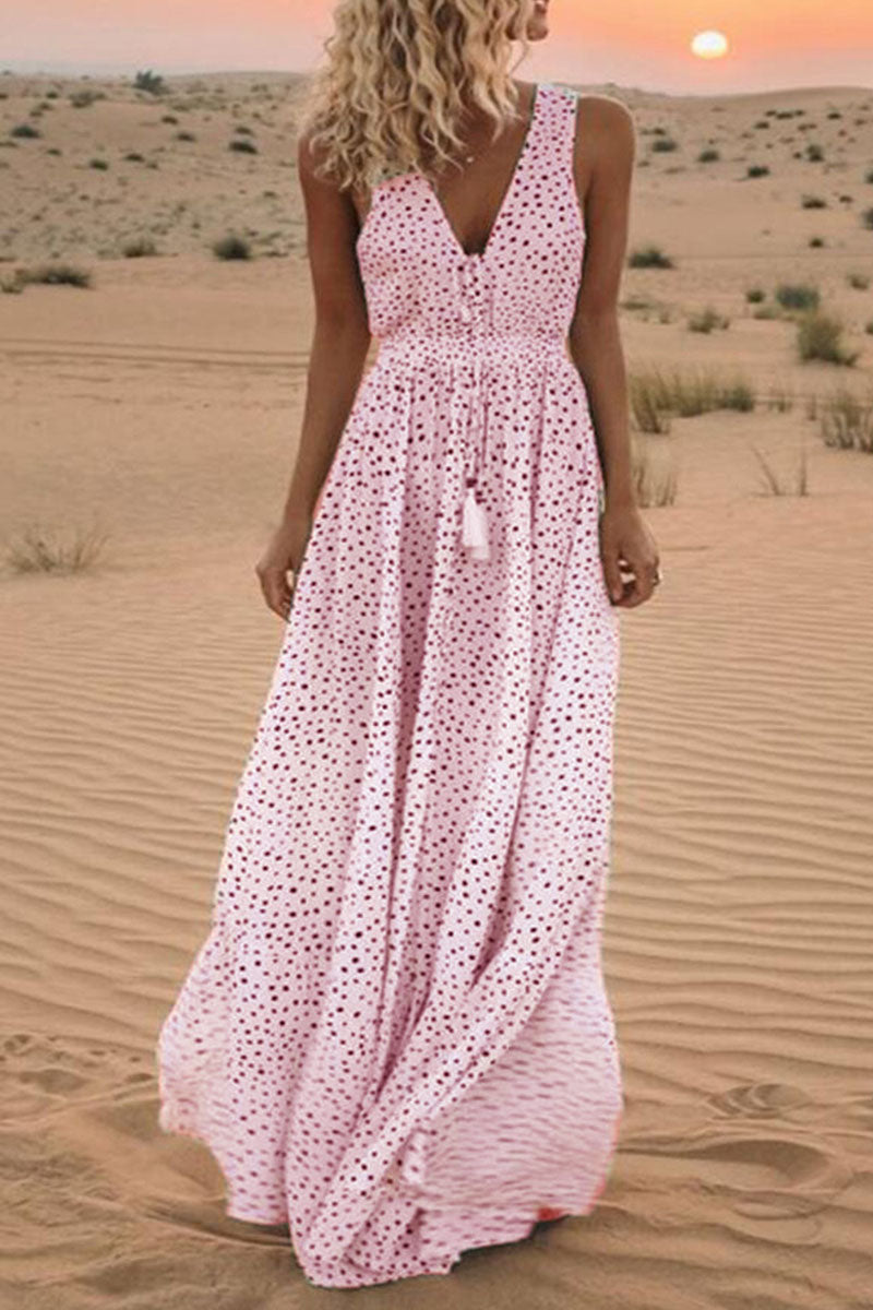 LP | Bohemian V-neck A-line dresses with polka dot patchwork