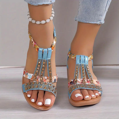 LP | Woven rhinestone wedge sandals with bohemian charm