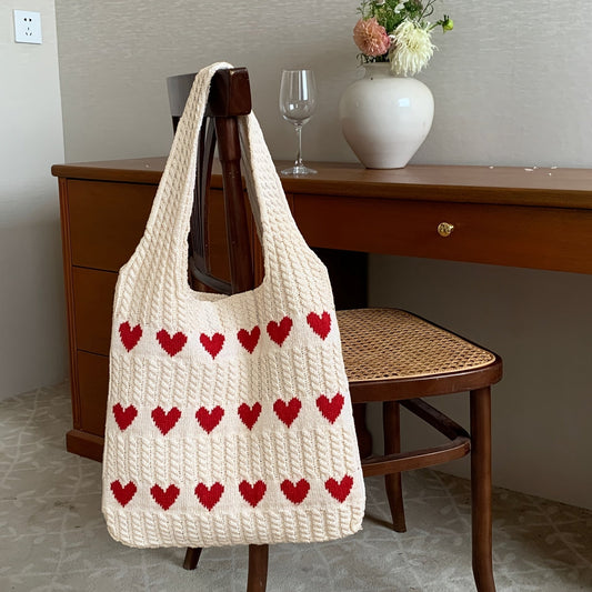 Nina | Hand-knitted shopping bag with heart motif
