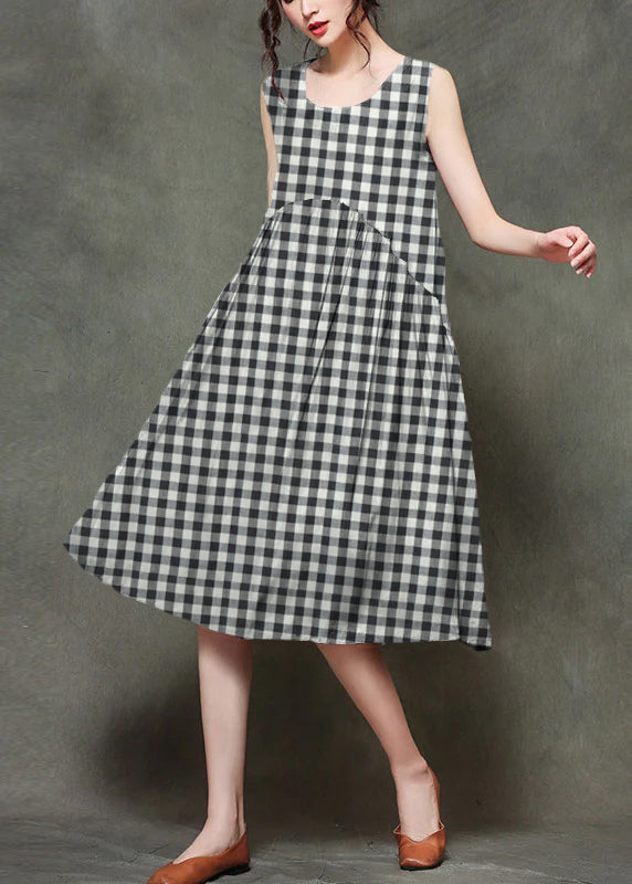 LP | Sleeveless long dresses with O-neck and gathered neckline