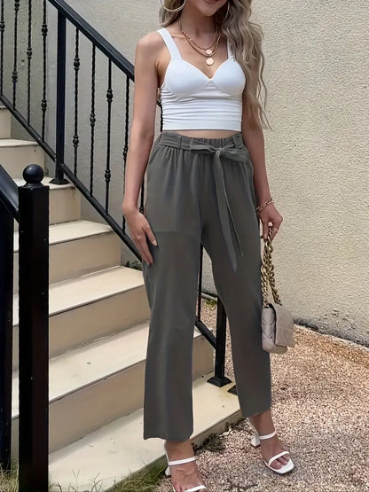 plain casual pants with tie